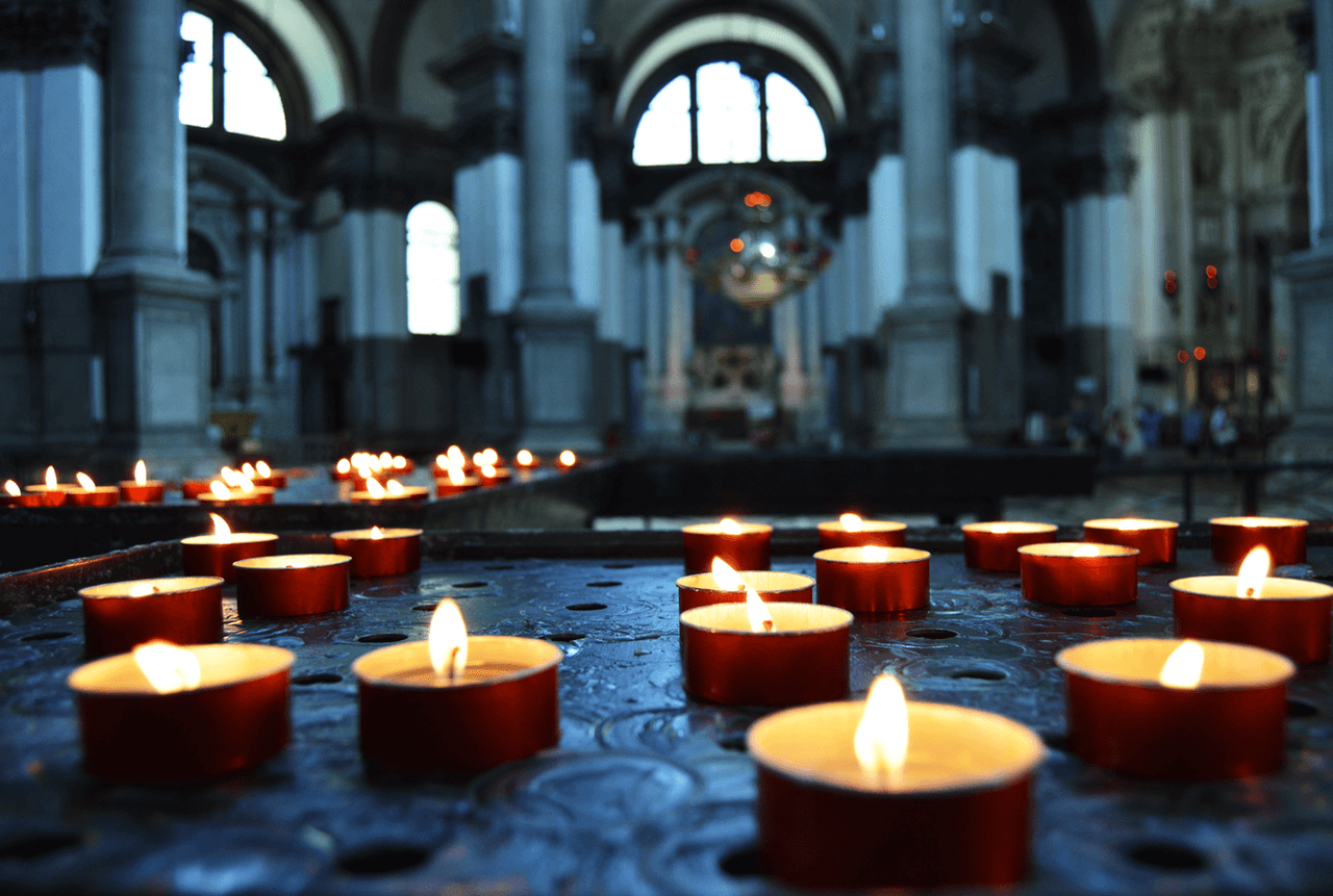 tea candles in church